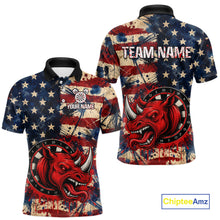 Load image into Gallery viewer, Red dripping rhino dart polo shirt for men grunge American flag apparel