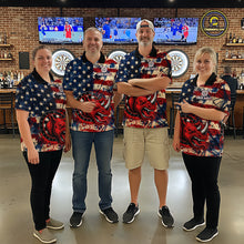 Load image into Gallery viewer, Red Dripping Rhino Funny Men Darts Polo 1/4-Zip Shirt Custom Grunge American Flag Dartboard Apparel NYN3358