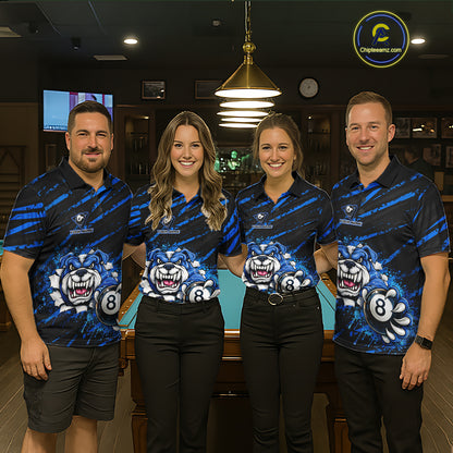Blue Splatter Ball 8 Billiard Jerseys For Women Custom Funny Bulldog Billiard Team Jersey NYN2319