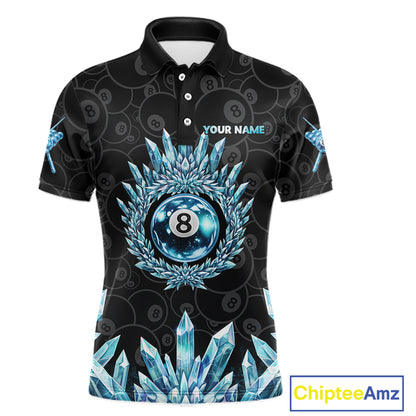 Blue Icy Cold Pool 8 Ball Billiard Polo & 1/4-Zip Shirt For Men Custom Ball Billiard Attire NYN2589