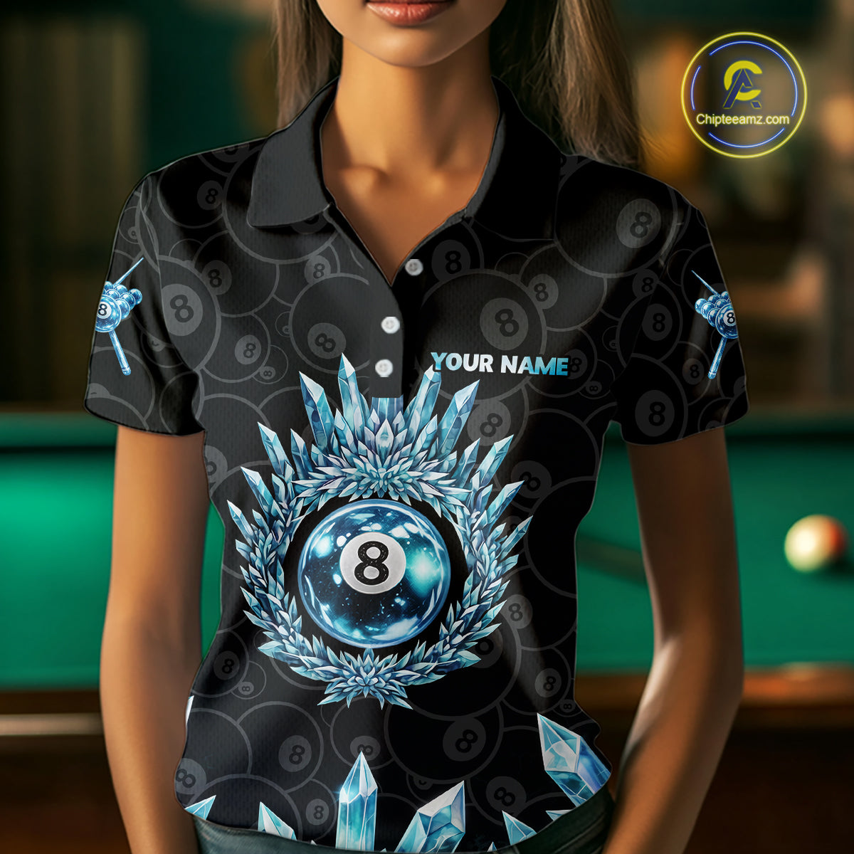 Blue Icy Cold Pool 8 Ball Billiard Polo & 1/4-Zip Shirt For Women Custom Ball Billiard Attire NYN2589