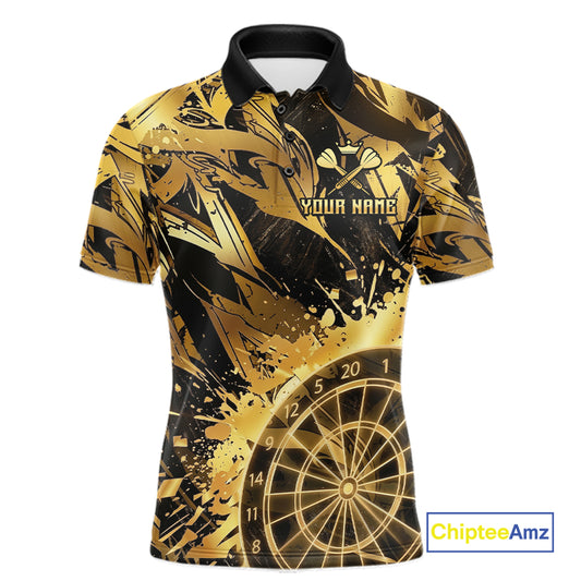 Gold Splatter Dartboard Men Dart Polo & 1/4-Zip Shirt Custom Name Dart Jersey For Darters NYN2965