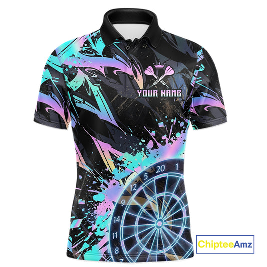 Holographic Splatter Dartboard Men Dart Polo & 1/4-Zip Shirt Custom Name Dart Jersey For Darters NYN2966
