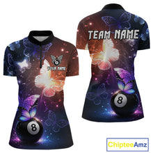 Load image into Gallery viewer, Multi-Color Butterfly 8 Ball Pool Polo &amp; 1/4 Zip Shirts For Women Custom Pool Billiard Team Jerseys NYN2972