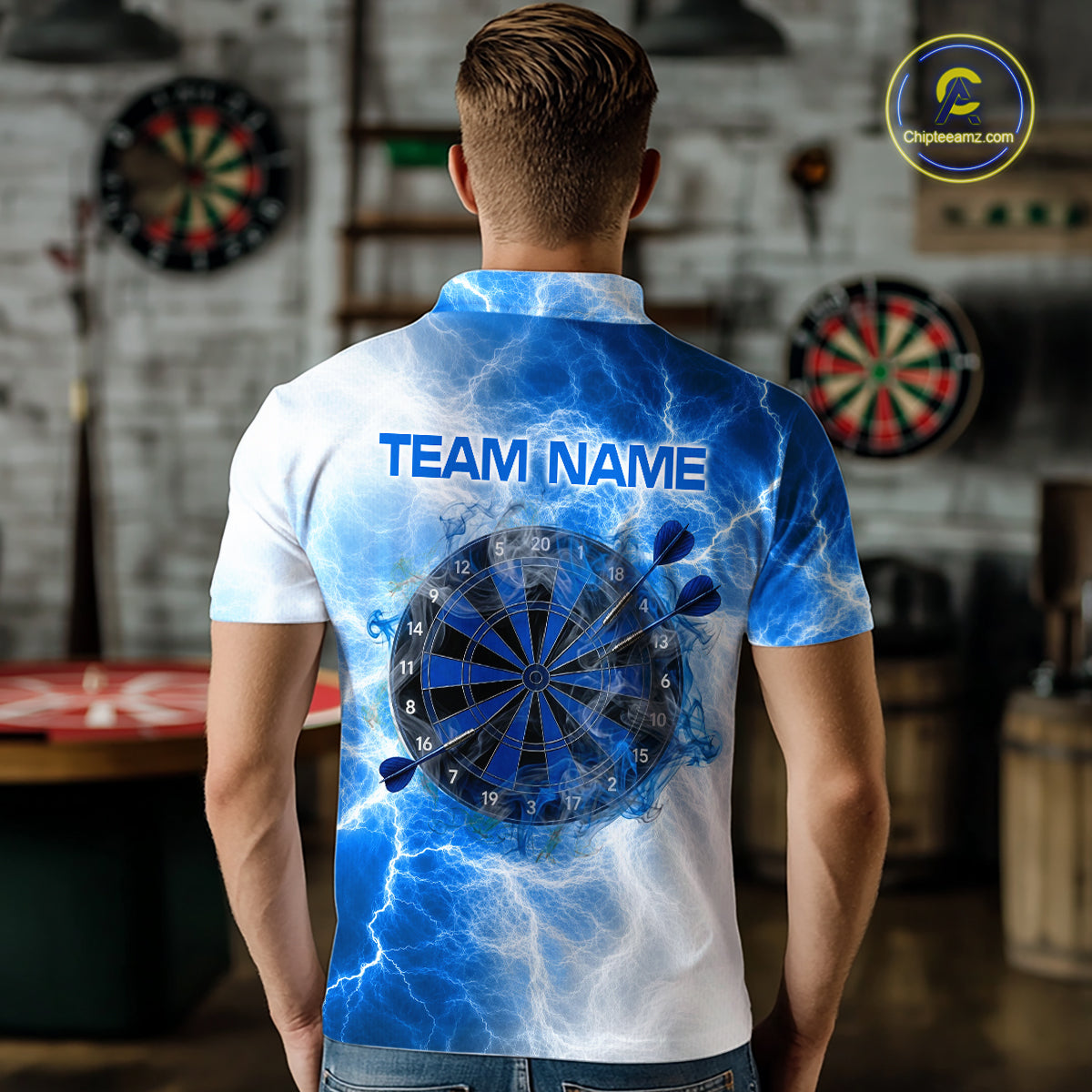 Personalised Blue And White Smokes Men Dart Shirts Custom Thunder Darts Team Shirt For Players NYN3365