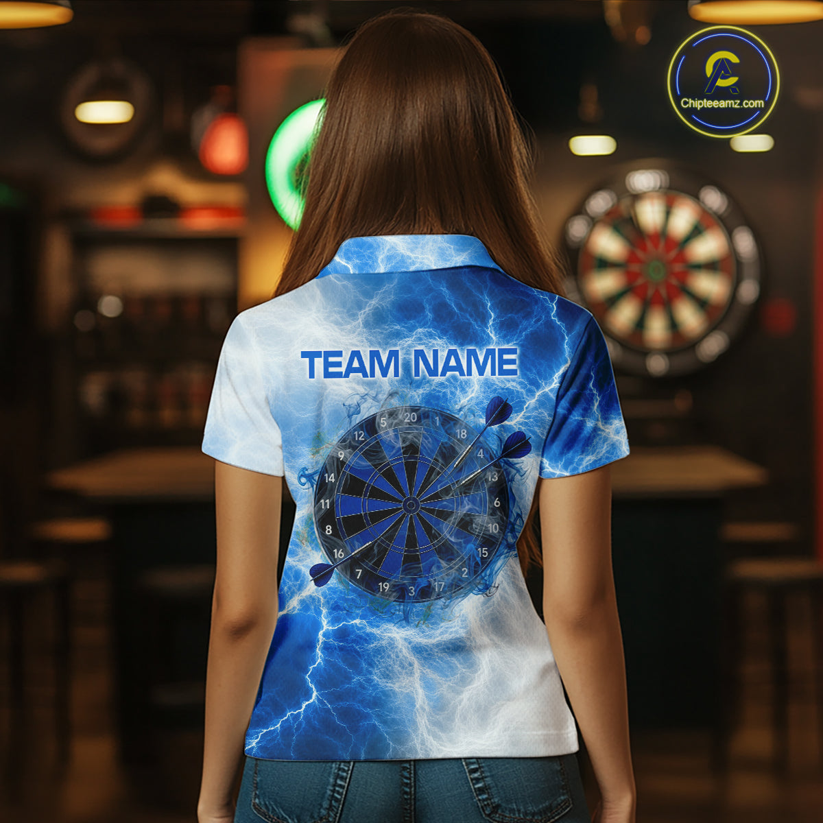 Personalised Blue And White Smokes Women Dart Shirts Custom Thunder Darts Team Shirt For Players NYN3365