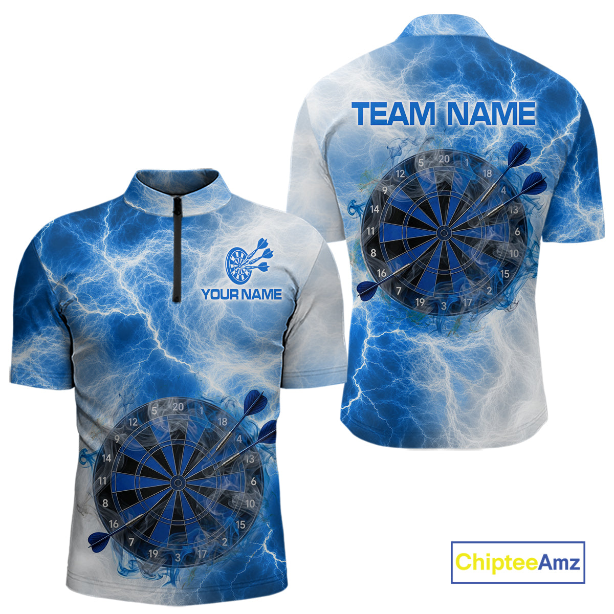 Personalized blue and white smoke dart shirt for men thunder darts jersey