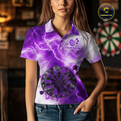 Personalised Purple And White Smokes Women Dart Shirts Custom Thunder Darts Team Shirt For Players NYN3366