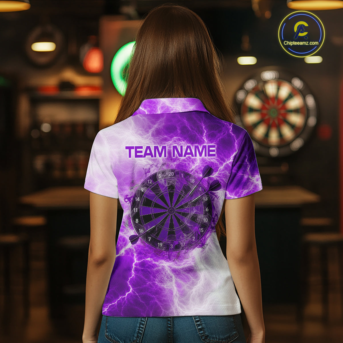Personalised Purple And White Smokes Women Dart Shirts Custom Thunder Darts Team Shirt For Players NYN3366