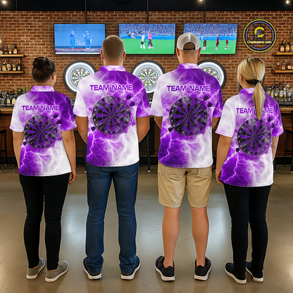 Personalised Purple And White Smokes Men Dart Shirts Custom Thunder Darts Team Shirt For Players NYN3366