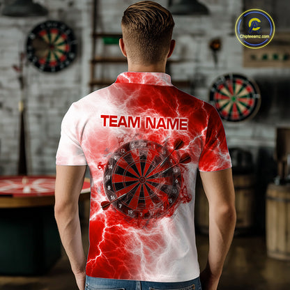 Personalised Red And White Smokes Men Dart Shirts Custom Thunder Darts Team Shirt For Players NYN3367