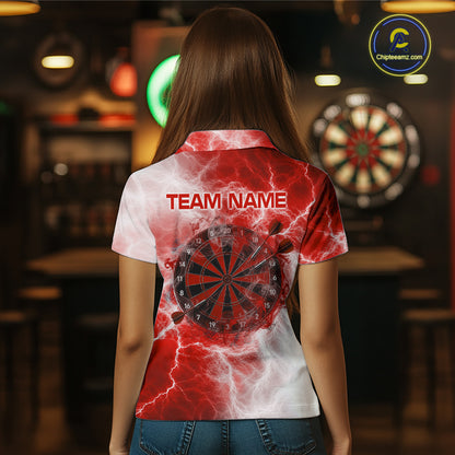 Personalised Red And White Smokes Women Dart Shirts Custom Thunder Darts Team Shirt For Players NYN3367