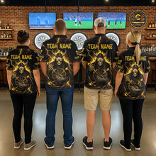 Load image into Gallery viewer, Yellow Neon Flaming Grim Reaper Women Darts Quarter-Zip Jerseys Custom Name Dart League Shirt NYN2066