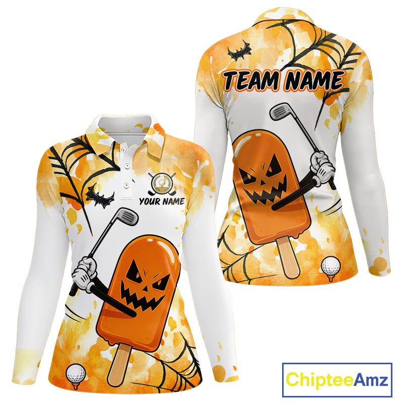 Funny Spooky Ice Cream women's golf polo shirt, Halloween golf apparel, personalized golf team clothing, breathable golf uniform