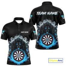 Load image into Gallery viewer, Grey And Blue Flames Wolf Custom Men's Funny Dart Polo Shirts Team Dart League Jerseys NYN2079