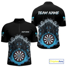 Load image into Gallery viewer, Grey And Blue Flames Wolf Custom Men's Funny Dart Quarter-Zip Shirts Team Dart League Jerseys NYN2079
