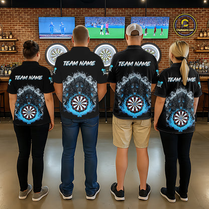 Grey And Blue Flames Wolf Custom Women's Funny Dart Quarter-Zip Shirts Team Dart League Jerseys NYN2079