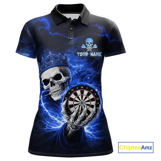 Black And Blue Thunder Crown Skull Dartboard Women Darts Polo Shirt Custom Darts Team Jersey NYN2608