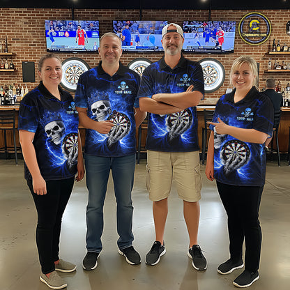 Black And Blue Thunder Crown Skull Dartboard Women Darts Quarter-Zip Shirt Custom Darts Team Jersey NYN2608