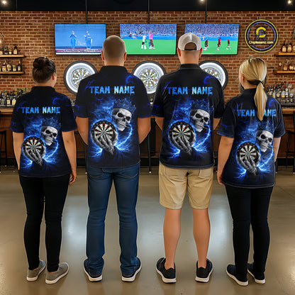 Black And Blue Thunder Crown Skull Dartboard Women Darts Quarter-Zip Shirt Custom Darts Team Jersey NYN2608