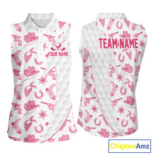 Load image into Gallery viewer, Pink cowgirl womens golf sleeveless polo shirt funny golf apparel