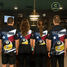 Load image into Gallery viewer, Men women billiard team wearing matching Texas Yin Yang jerseys for tournaments, symbolizing teamwork, harmony, Texas pride and competitive excellence.