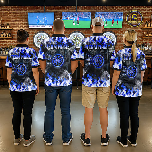 Blue Flaming Tiger Women Dart 1/4-Zip Shirts Personalized Name & Team Fire Flame Dart Jerseys NYN2103