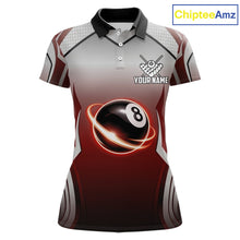 Load image into Gallery viewer, Black And Red 8 Ball Pool Women Billiard Polo &amp; Quarter Zip Shirt Custom 8  Ball Billiard Team Jersey NYN2986