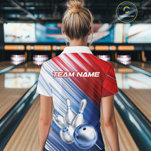 Load image into Gallery viewer, Red And Blue Strike Bowling Shirt For Women Custom Polo Quarter-Zip Bowling Team Jersey NYN3679