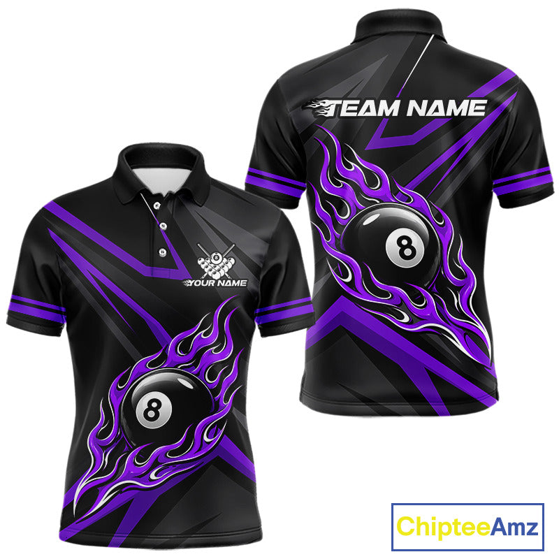 Fire Flame 8 Ball Billiard Team Shirt For Men Custom Black And Purple Pool Billiard Team Jersey NYN3968