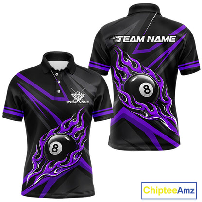 Fire Flame 8 Ball Billiard Team Shirt For Men Custom Black And Purple Pool Billiard Team Jersey NYN3968