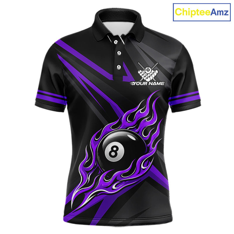 Fire Flame 8 Ball Billiard Team Shirt For Men Custom Black And Purple Pool Billiard Team Jersey NYN3968