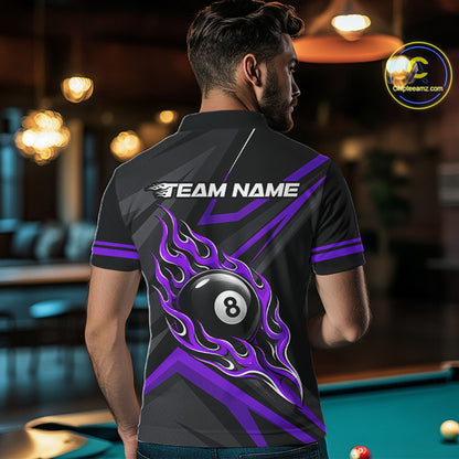 Fire Flame 8 Ball Billiard Team Shirt For Men Custom Black And Purple Pool Billiard Team Jersey NYN3968