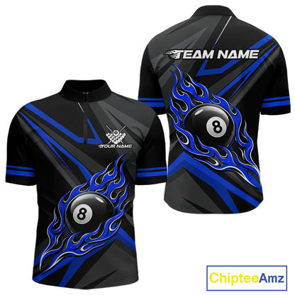 Fire Flame 9 Ball Billiard Team Shirt For Men Custom Black And Blue Pool Billiard Team Jersey NYN3969