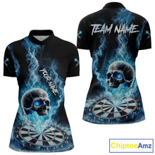 Load image into Gallery viewer, Custom Blue Ice Smoke Skull Dartboard Darts Quarter- Zip Shirt For Women Dart League Jerseys NYN2122