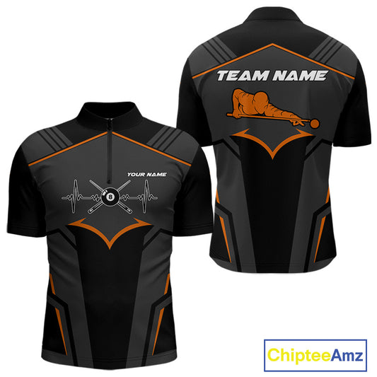 Custom 8 Ball Pool Team Shirts Men's Billiard Attire Personalized Billiard Ballls Gifts|Orange NYN2395