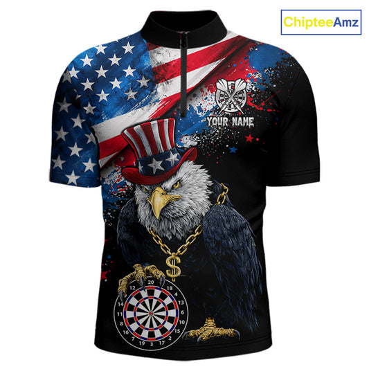 Personalized American Flag Splatter Eagle Dart Shirts For Men Patriotic Dart Polo & 1/4-Zip Jersey NYN2777