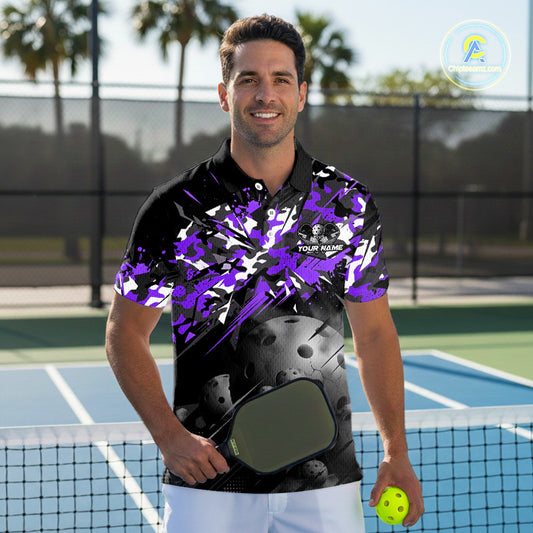 Custom Black & Purple Camo Men Pickleball League Jerseys Grunge Pickleball Paddle Shirts NYN2137