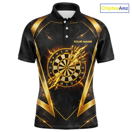 Black Yellow Dartboard Camo Men Darts Polo & 1/4-Zip Shirt Custom Thunder Dart Team Jersey NYN3008