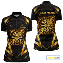 Load image into Gallery viewer, Black Yellow Dartboard Camo Women Darts Polo &amp; 1/4-Zip Shirt Custom Thunder Dart Team Jersey NYN3008