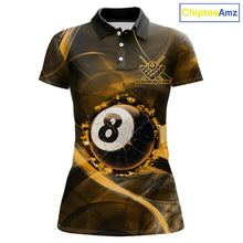 Load image into Gallery viewer, Yellow Smoke Cracked 8 Ball Pool Shirt For Women Custom Billiard Polo Quarter Zip Team Jersey