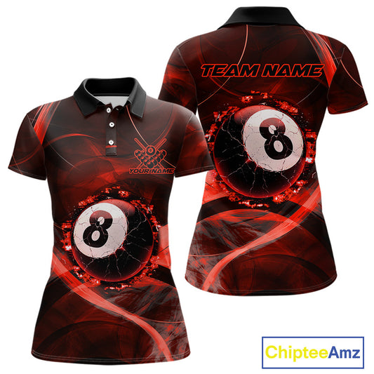 Red Smoke Cracked 8 Ball Pool Shirt For Women Custom Billiard Polo Quarter Zip Team Jersey