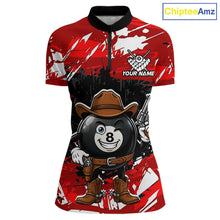Load image into Gallery viewer, Funny billiard 8 ball cowboy gun shirt for women custom grunge pool team jersey red
