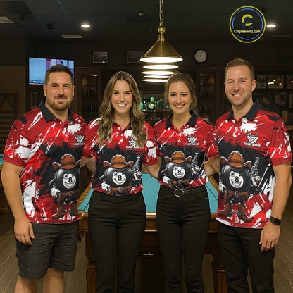 Funny Billiard 8 Ball Cowboy Gun Shirt For Women Custom Grunge Billiard Team Attire | Red NYN3435