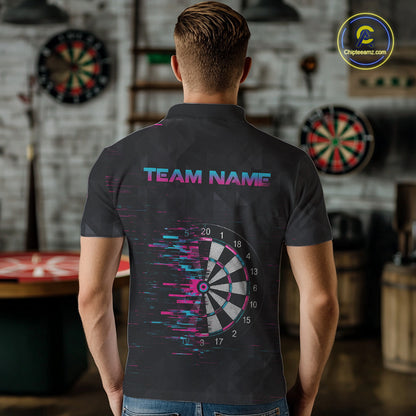 Pink And Blue Strike Dartboard Darts Polo 1/4-Zip Shirt For Men Custom Darts Team Jersey NYN4002