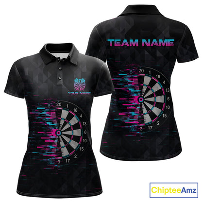 Pink And Blue Strike Dartboard Darts Polo 1/4-Zip Shirt For Women Custom Darts Team Jersey NYN4002