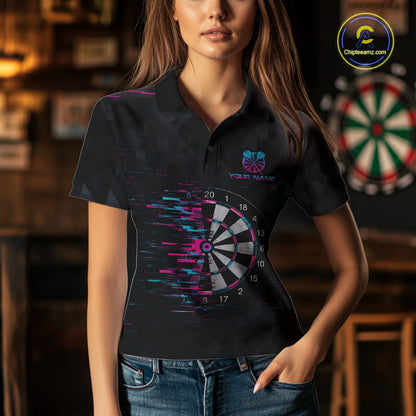 Pink And Blue Strike Dartboard Darts Polo 1/4-Zip Shirt For Women Custom Darts Team Jersey NYN4002