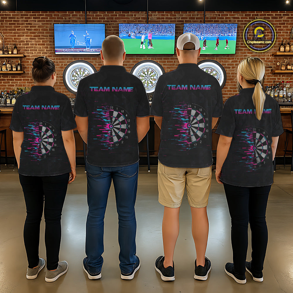 Pink And Blue Strike Dartboard Darts Polo 1/4-Zip Shirt For Men Custom Darts Team Jersey NYN4002