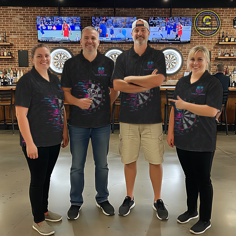 Pink And Blue Strike Dartboard Darts Polo 1/4-Zip Shirt For Men Custom Darts Team Jersey NYN4002