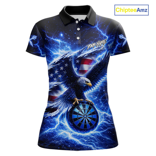 Thunder Torn US Flag Eagle Dartboard Women Darts Polo Shirt Custom Patriotic Dart League Shirt NYN2649